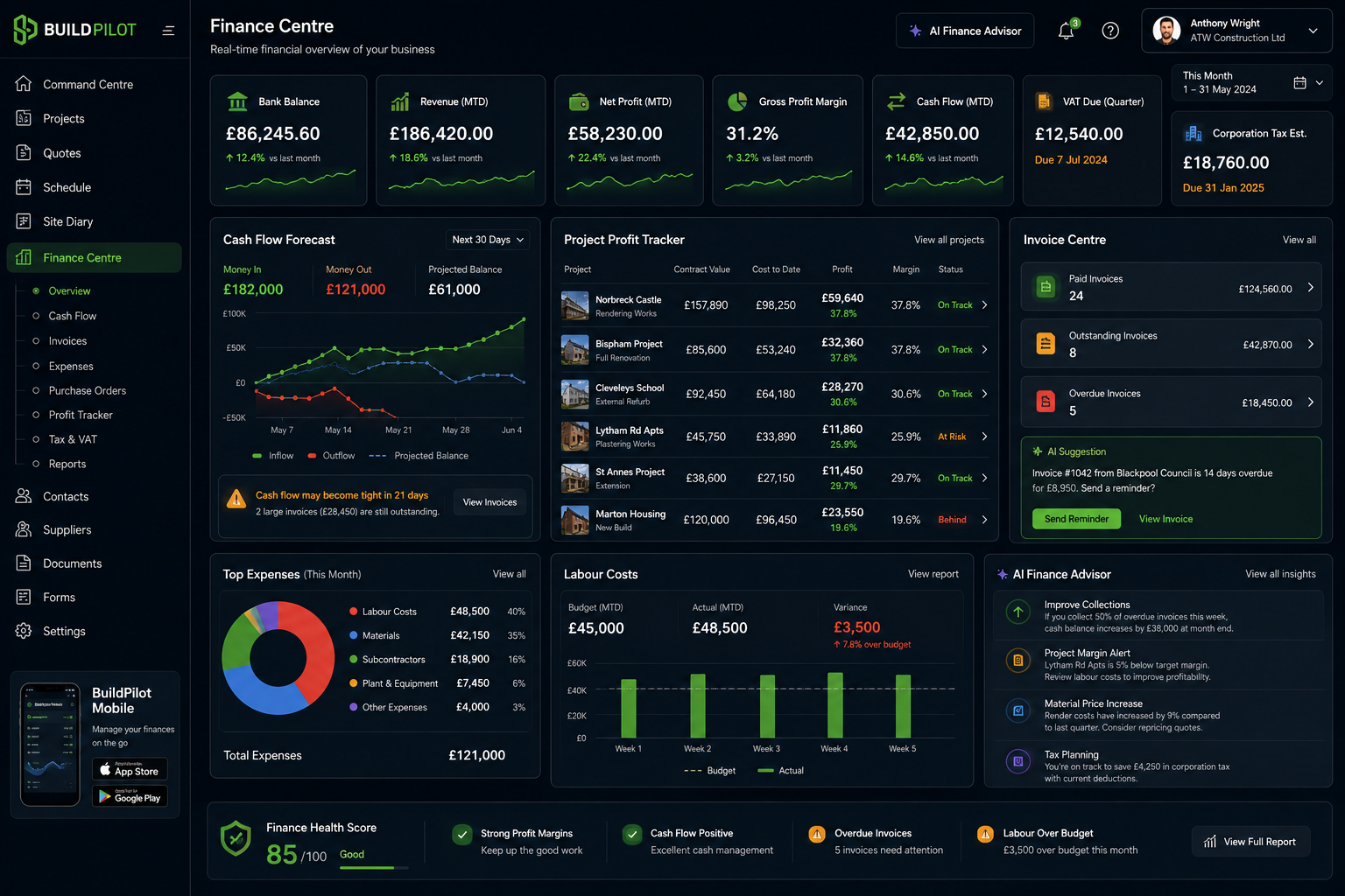BuildPilot Finance Centre preview
